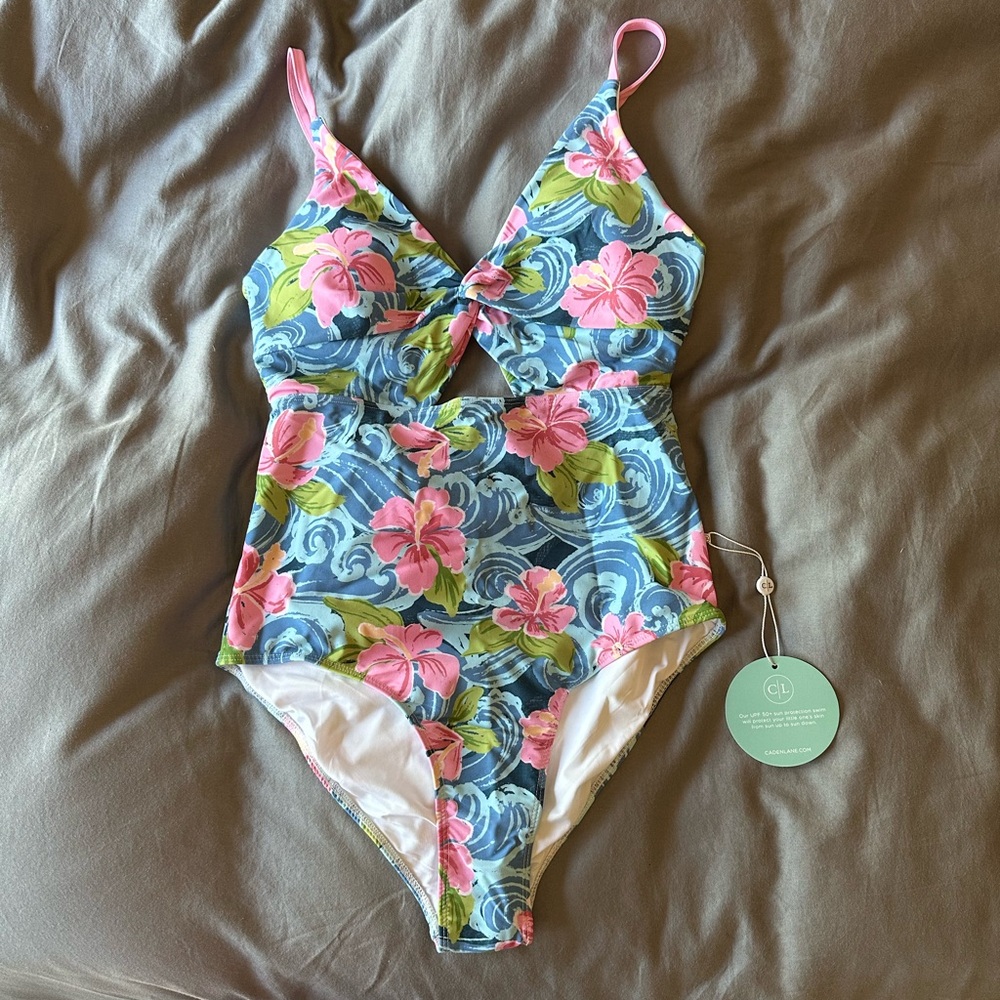 Caden Lane Pink and Blue One Piece Swimsuit with Adjustable Straps